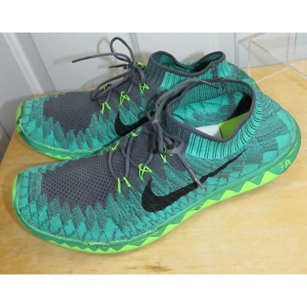 Nike Free Flyknit 3.0 Green/Lime/Gray Athletic Shoes Men's Size 11.5